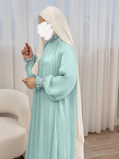 LM024 Elegant Shimmering Sequin Abaya Maxi Dress with Belt | Modest Evening Wear for Muslim Women