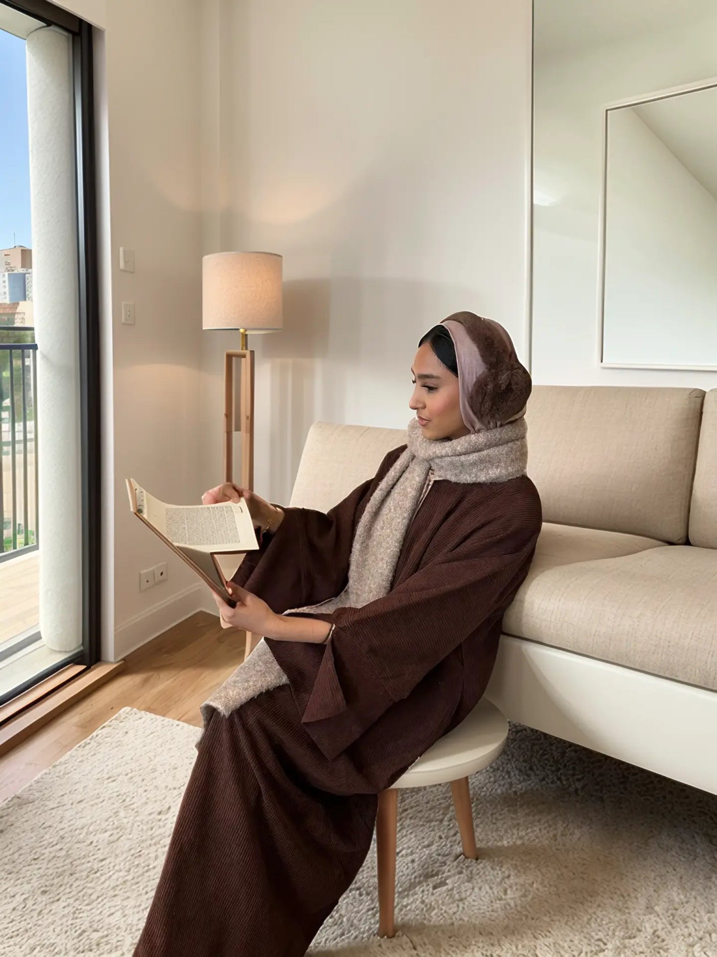 LM049 Corduroy Winter Thick Maxi Dress Closed Abaya | Warm Modest Islamic Wear for Women