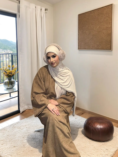 LM049 Corduroy Winter Thick Maxi Dress Closed Abaya | Warm Modest Islamic Wear for Women