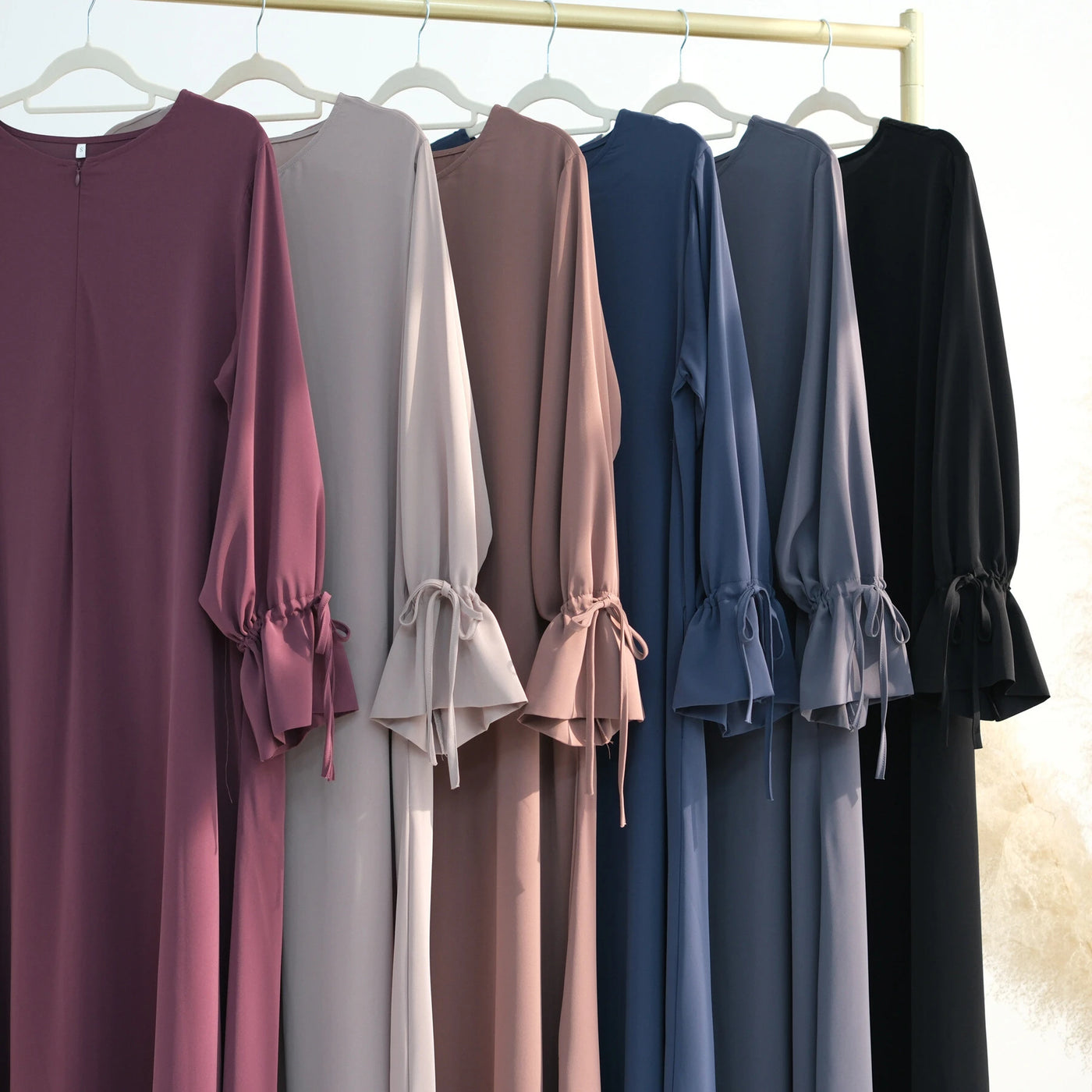 LM070 Nursing-Friendly Tie-Wrist Abaya Dress  Zipper Front & Flora Cuff Premium Soft Nidha Style