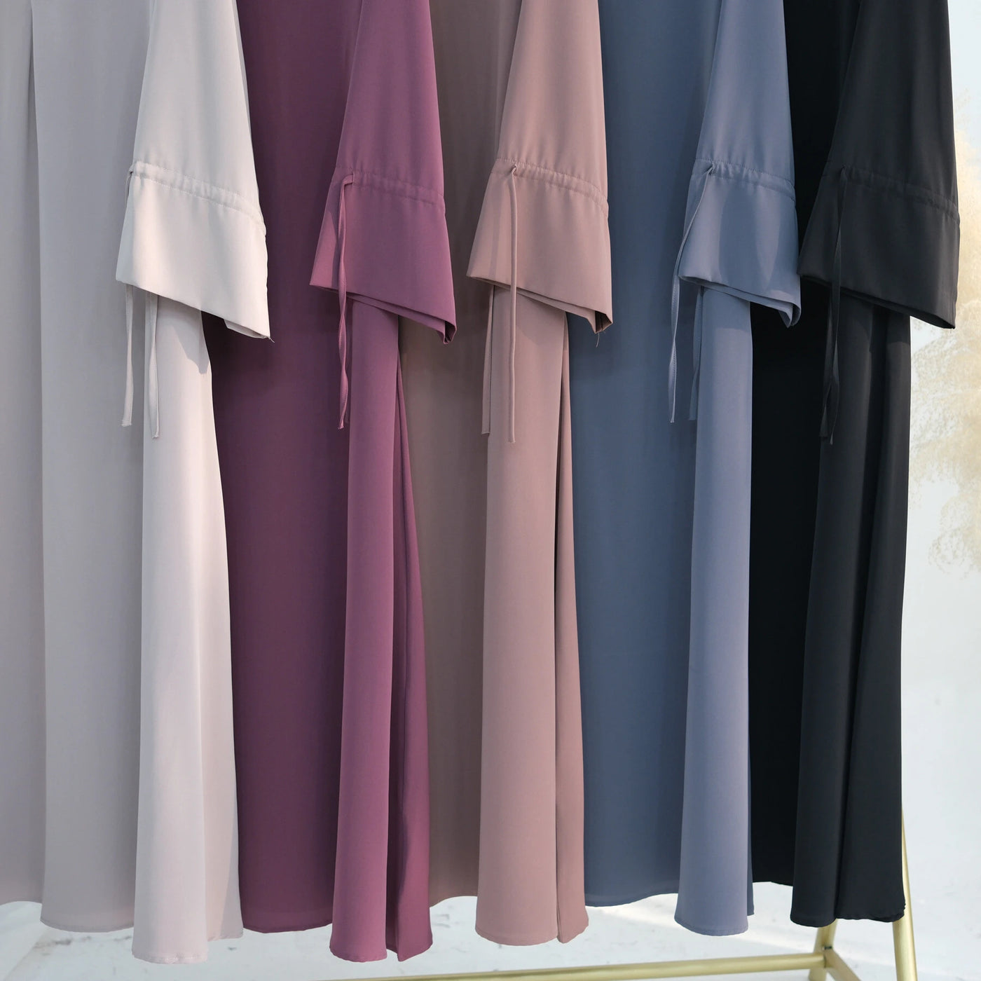 LM070 Nursing-Friendly Tie-Wrist Abaya Dress  Zipper Front & Flora Cuff Premium Soft Nidha Style