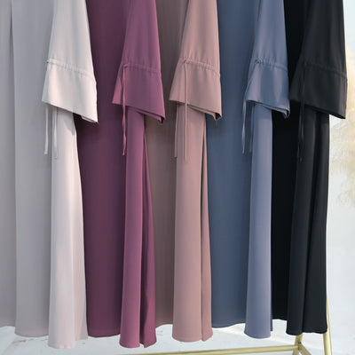 LM070 Nursing-Friendly Tie-Wrist Abaya Dress  Zipper Front & Flora Cuff Premium Soft Nidha Style
