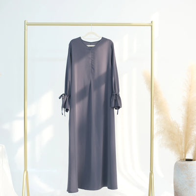 LM070 Nursing-Friendly Tie-Wrist Abaya Dress  Zipper Front & Flora Cuff Premium Soft Nidha Style