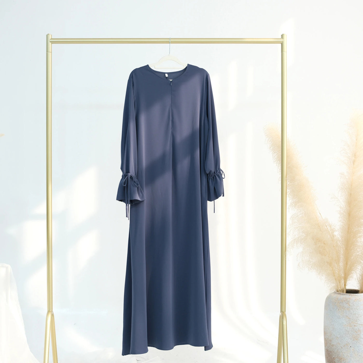 LM070 Nursing-Friendly Tie-Wrist Abaya Dress  Zipper Front & Flora Cuff Premium Soft Nidha Style