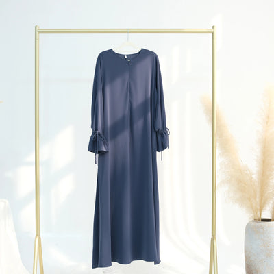 LM070 Nursing-Friendly Tie-Wrist Abaya Dress  Zipper Front & Flora Cuff Premium Soft Nidha Style