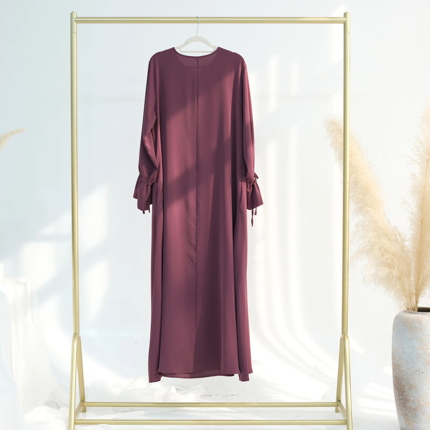 LM070 Nursing-Friendly Tie-Wrist Abaya Dress  Zipper Front & Flora Cuff Premium Soft Nidha Style
