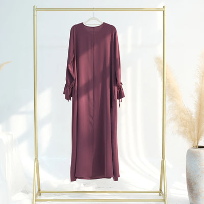 LM070 Nursing-Friendly Tie-Wrist Abaya Dress  Zipper Front & Flora Cuff Premium Soft Nidha Style