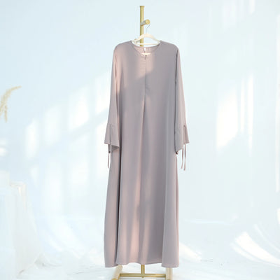LM070 Nursing-Friendly Tie-Wrist Abaya Dress  Zipper Front & Flora Cuff Premium Soft Nidha Style