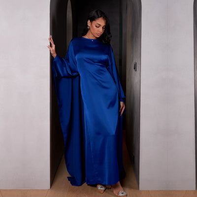 LM087 Eid 2025 Cape Abaya Dress | Premium Silky Satin Modest Dress | Luxury Elegance