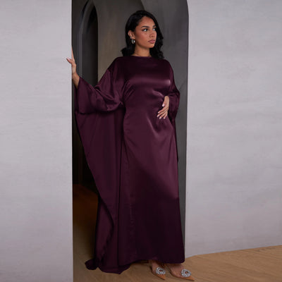 LM087 Eid 2025 Cape Abaya Dress | Premium Silky Satin Modest Dress | Luxury Elegance