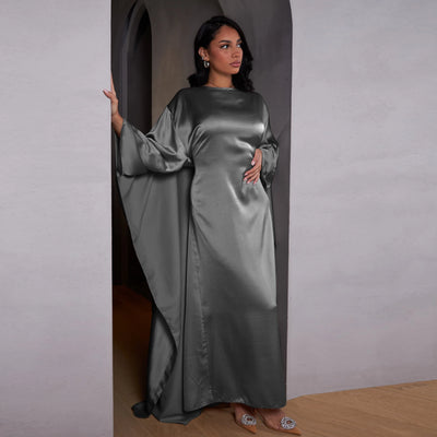 LM087 Eid 2025 Cape Abaya Dress | Premium Silky Satin Modest Dress | Luxury Elegance