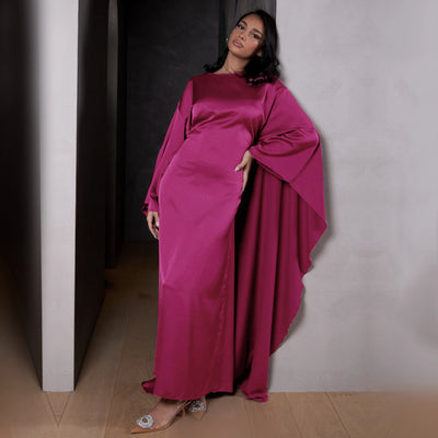LM087 Eid 2025 Cape Abaya Dress | Premium Silky Satin Modest Dress | Luxury Elegance