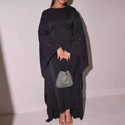 LM087 Eid 2025 Cape Abaya Dress | Premium Silky Satin Modest Dress | Luxury Elegance