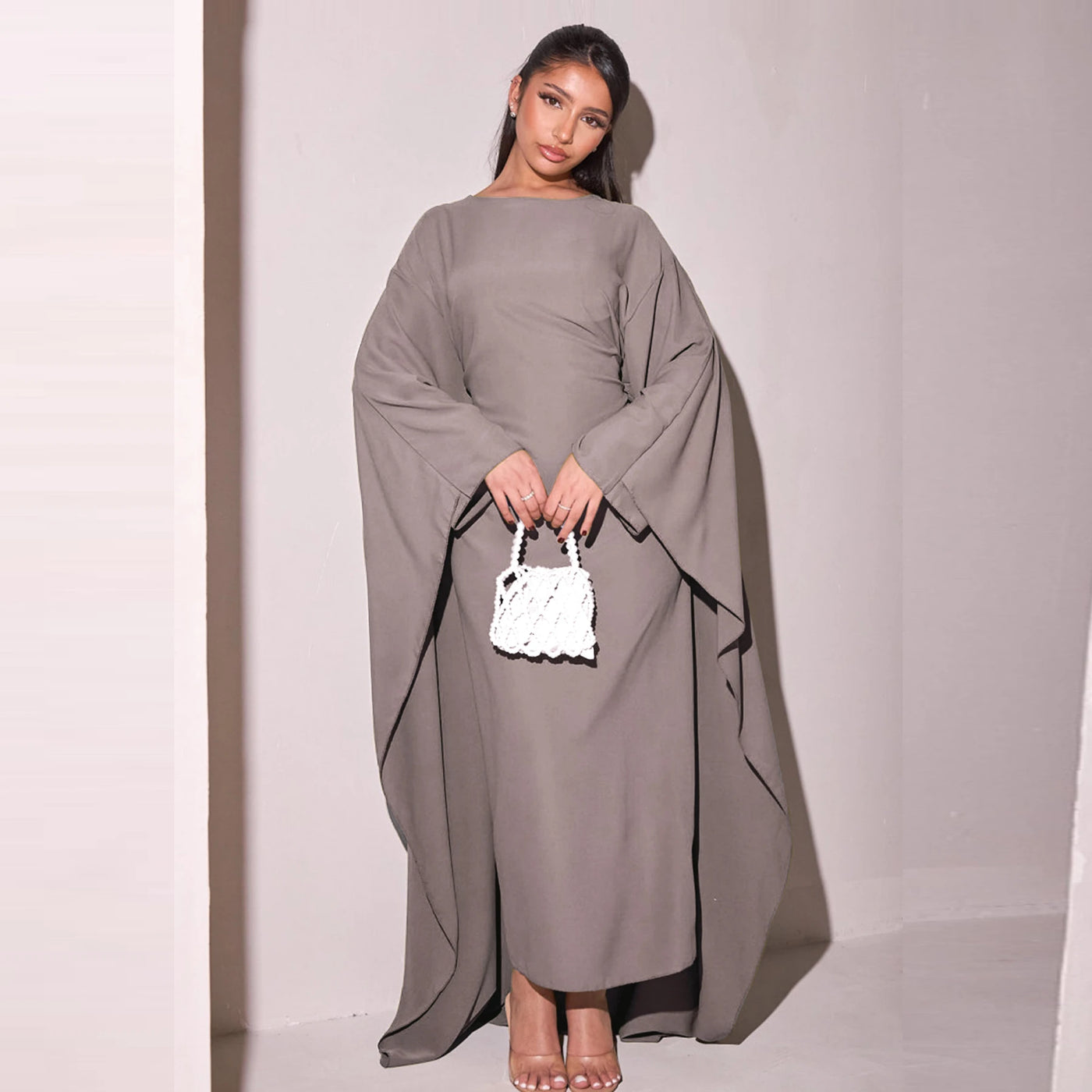 LM087 Eid 2025 Cape Abaya Dress | Premium Silky Satin Modest Dress | Luxury Elegance