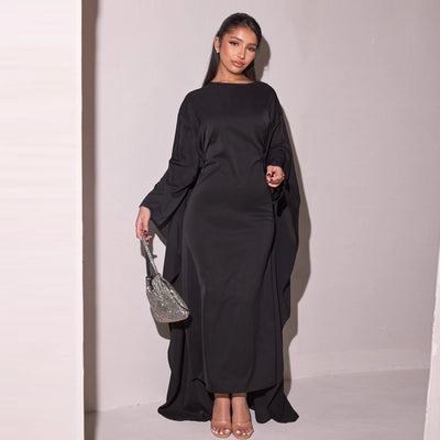 LM087 Eid 2025 Cape Abaya Dress | Premium Silky Satin Modest Dress | Luxury Elegance