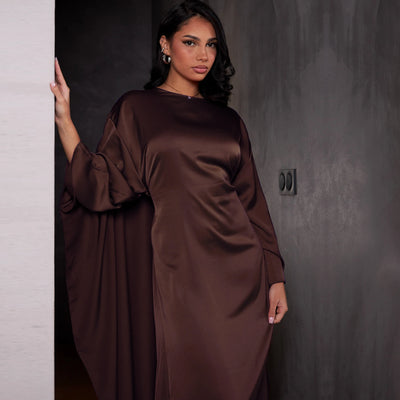 LM087 Eid 2025 Cape Abaya Dress | Premium Silky Satin Modest Dress | Luxury Elegance