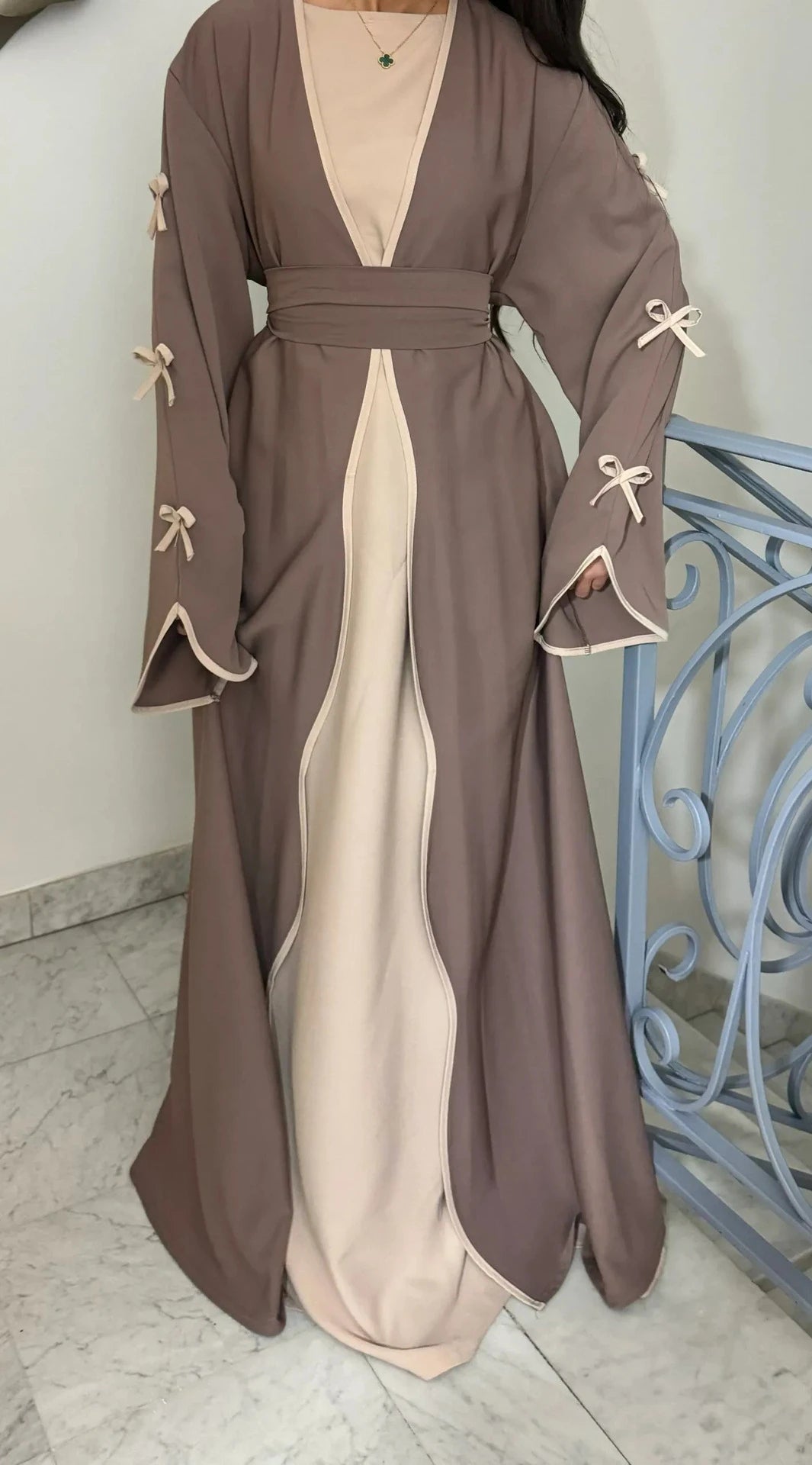 LM088 TikTok 2025 Coquette Wave Abaya Cardigan | Premium Nidha Medina Silk | Arabic Modest Fashion