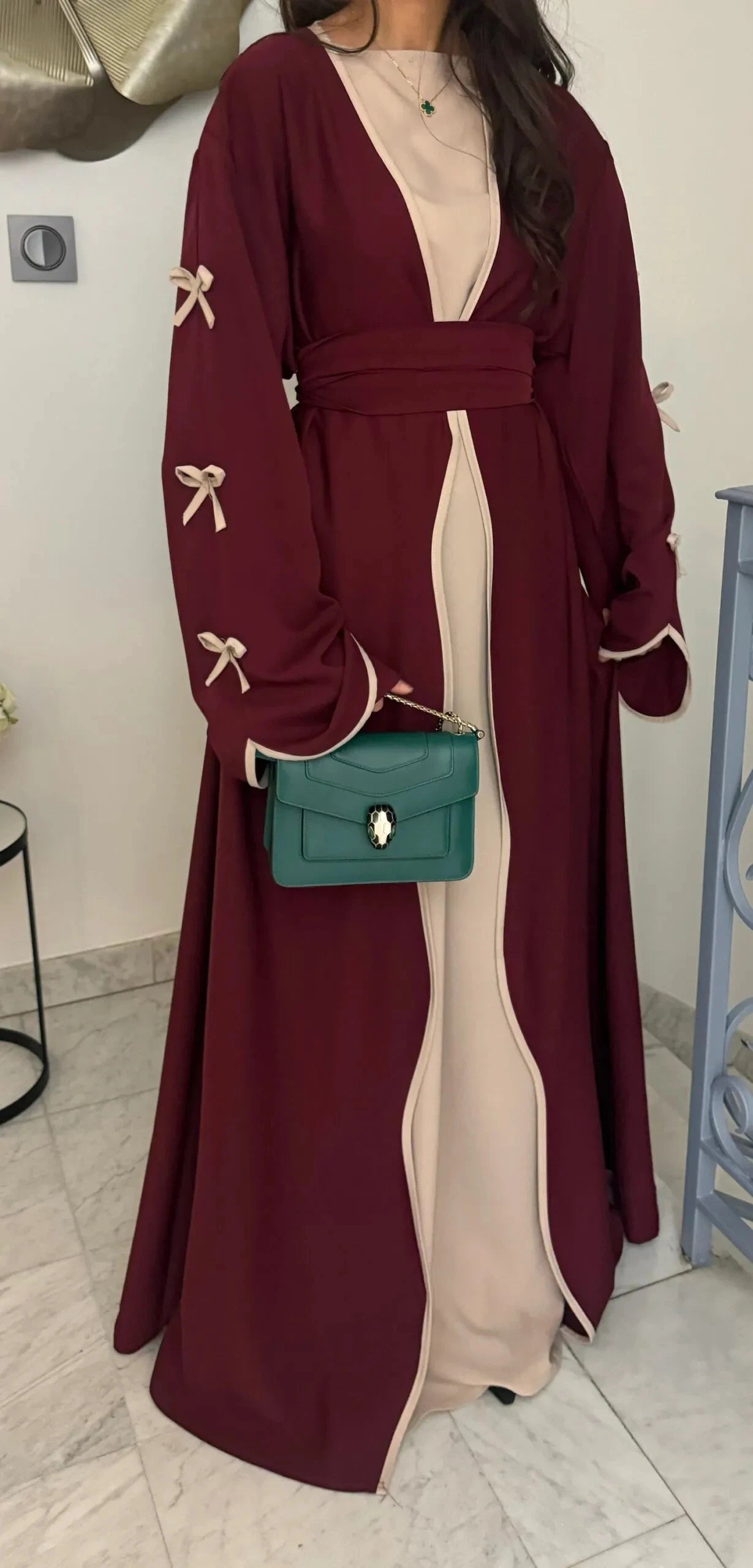 LM088 TikTok 2025 Coquette Wave Abaya Cardigan | Premium Nidha Medina Silk | Arabic Modest Fashion