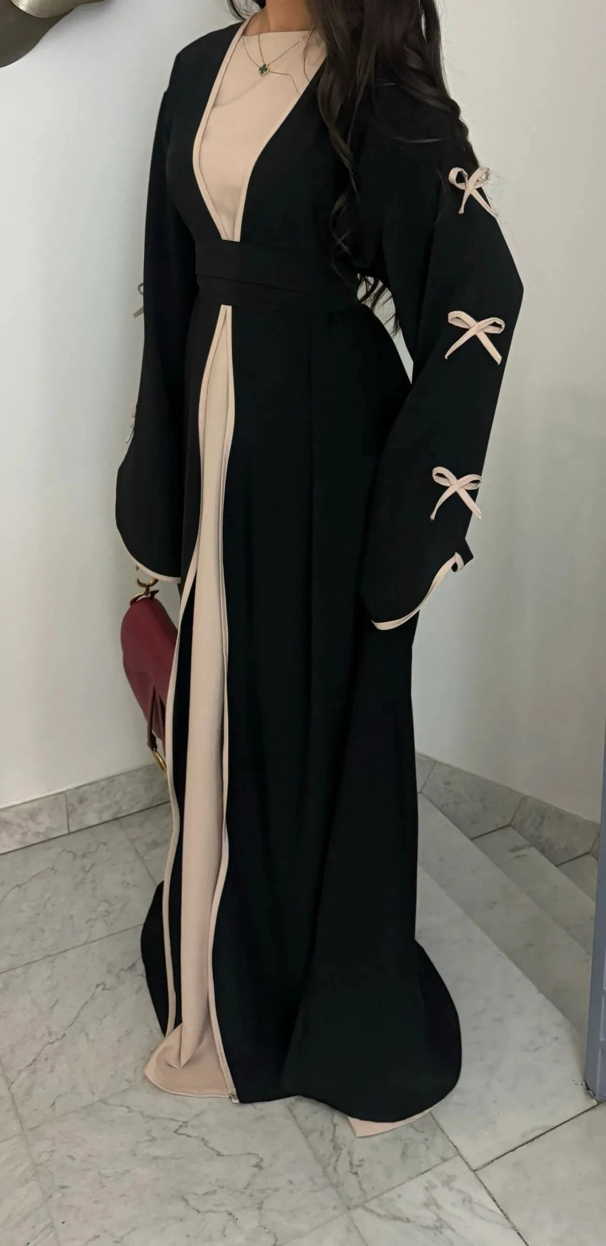 LM088 TikTok 2025 Coquette Wave Abaya Cardigan | Premium Nidha Medina Silk | Arabic Modest Fashion