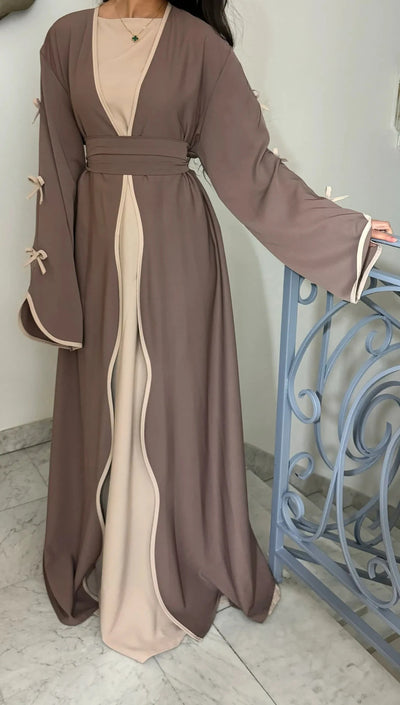LM088 TikTok 2025 Coquette Wave Abaya Cardigan | Premium Nidha Medina Silk | Arabic Modest Fashion
