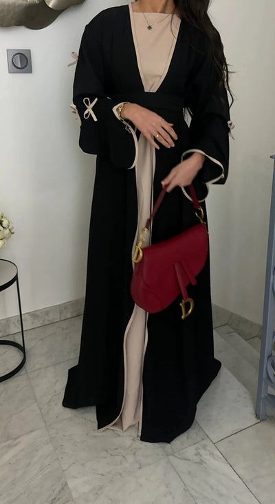 LM088 TikTok 2025 Coquette Wave Abaya Cardigan | Premium Nidha Medina Silk | Arabic Modest Fashion