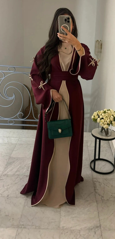 LM088 TikTok 2025 Coquette Wave Abaya Cardigan | Premium Nidha Medina Silk | Arabic Modest Fashion