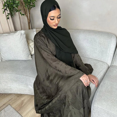 LM089 Hira Butterfly Abaya Set | Khaleeji Jacquard Prayer Dress with Batwing Sleeves Hijab Set