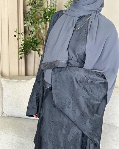 LM089 Hira Butterfly Abaya Set | Khaleeji Jacquard Prayer Dress with Batwing Sleeves Hijab Set