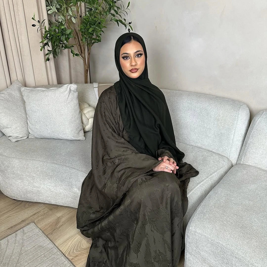 LM089 Hira Butterfly Abaya Set | Khaleeji Jacquard Prayer Dress with Batwing Sleeves Hijab Set