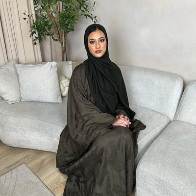 LM089 Hira Butterfly Abaya Set | Khaleeji Jacquard Prayer Dress with Batwing Sleeves Hijab Set