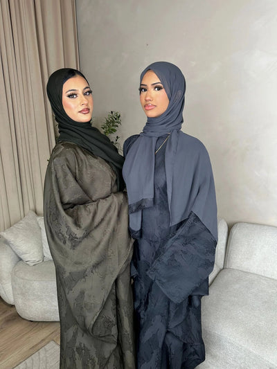 LM089 Hira Butterfly Abaya Set | Khaleeji Jacquard Prayer Dress with Batwing Sleeves Hijab Set