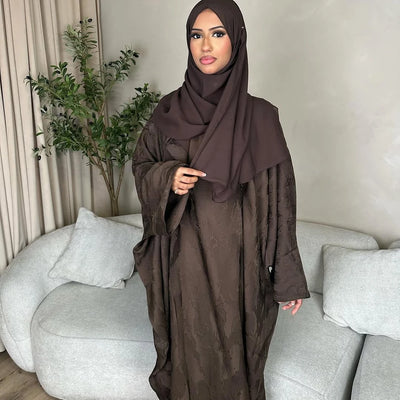 LM089 Hira Butterfly Abaya Set | Khaleeji Jacquard Prayer Dress with Batwing Sleeves Hijab Set