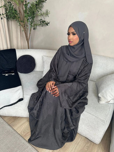 LM089 Hira Butterfly Abaya Set | Khaleeji Jacquard Prayer Dress with Batwing Sleeves Hijab Set