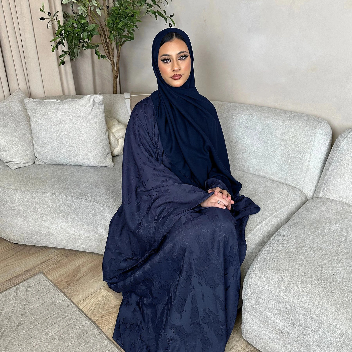 LM089 Hira Butterfly Abaya Set | Khaleeji Jacquard Prayer Dress with Batwing Sleeves Hijab Set