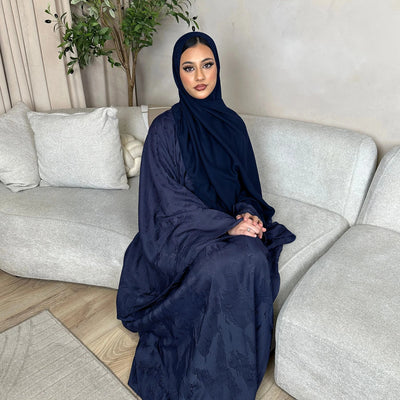 LM089 Hira Butterfly Abaya Set | Khaleeji Jacquard Prayer Dress with Batwing Sleeves Hijab Set