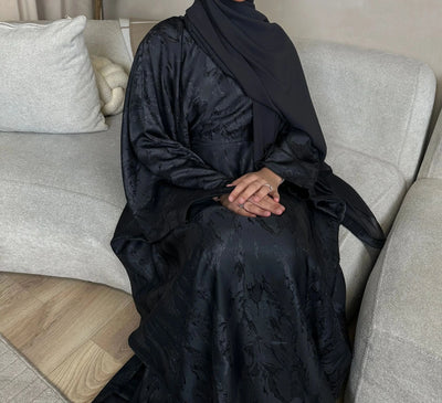 LM089 Hira Butterfly Abaya Set | Khaleeji Jacquard Prayer Dress with Batwing Sleeves Hijab Set