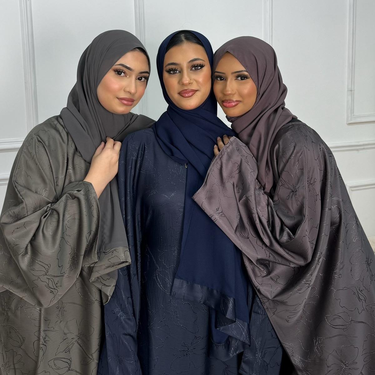 LM090 Luxe Jacquard Floral Butterfly Abaya Batwing with Matching Hijab Set