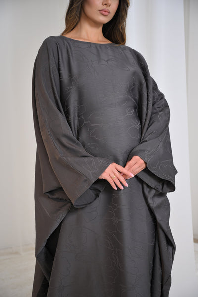 LM090 Luxe Jacquard Floral Butterfly Abaya Batwing with Matching Hijab Set