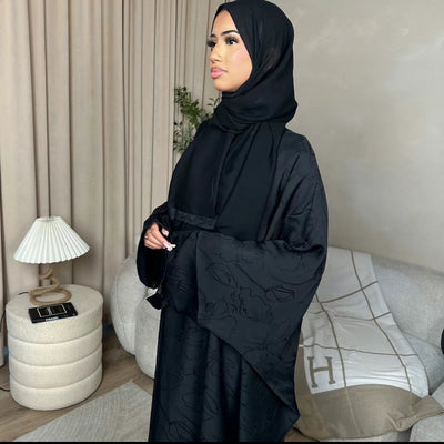 LM090 Luxe Jacquard Floral Butterfly Abaya Batwing with Matching Hijab Set