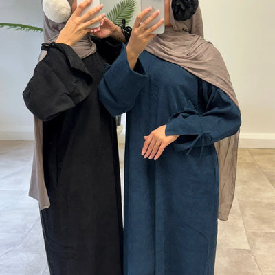 LM114 Winter Corduroy Abaya Dress | Split Sleeves with Bow Detail | Warm Thick Modest Dress | Lumos Modesty