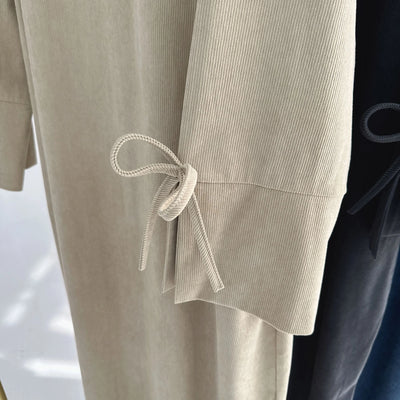 LM114 Winter Corduroy Abaya Dress | Split Sleeves with Bow Detail | Warm Thick Modest Dress | Lumos Modesty