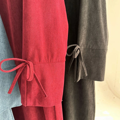 LM114 Winter Corduroy Abaya Dress | Split Sleeves with Bow Detail | Warm Thick Modest Dress | Lumos Modesty