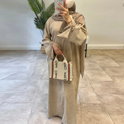 LM114 Winter Corduroy Abaya Dress | Split Sleeves with Bow Detail | Warm Thick Modest Dress | Lumos Modesty