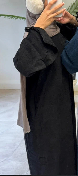 LM114 Winter Corduroy Abaya Dress | Split Sleeves with Bow Detail | Warm Thick Modest Dress | Lumos Modesty