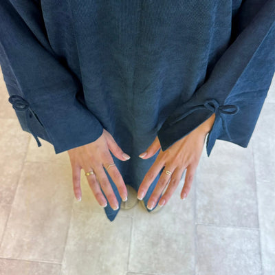 LM114 Winter Corduroy Abaya Dress | Split Sleeves with Bow Detail | Warm Thick Modest Dress | Lumos Modesty