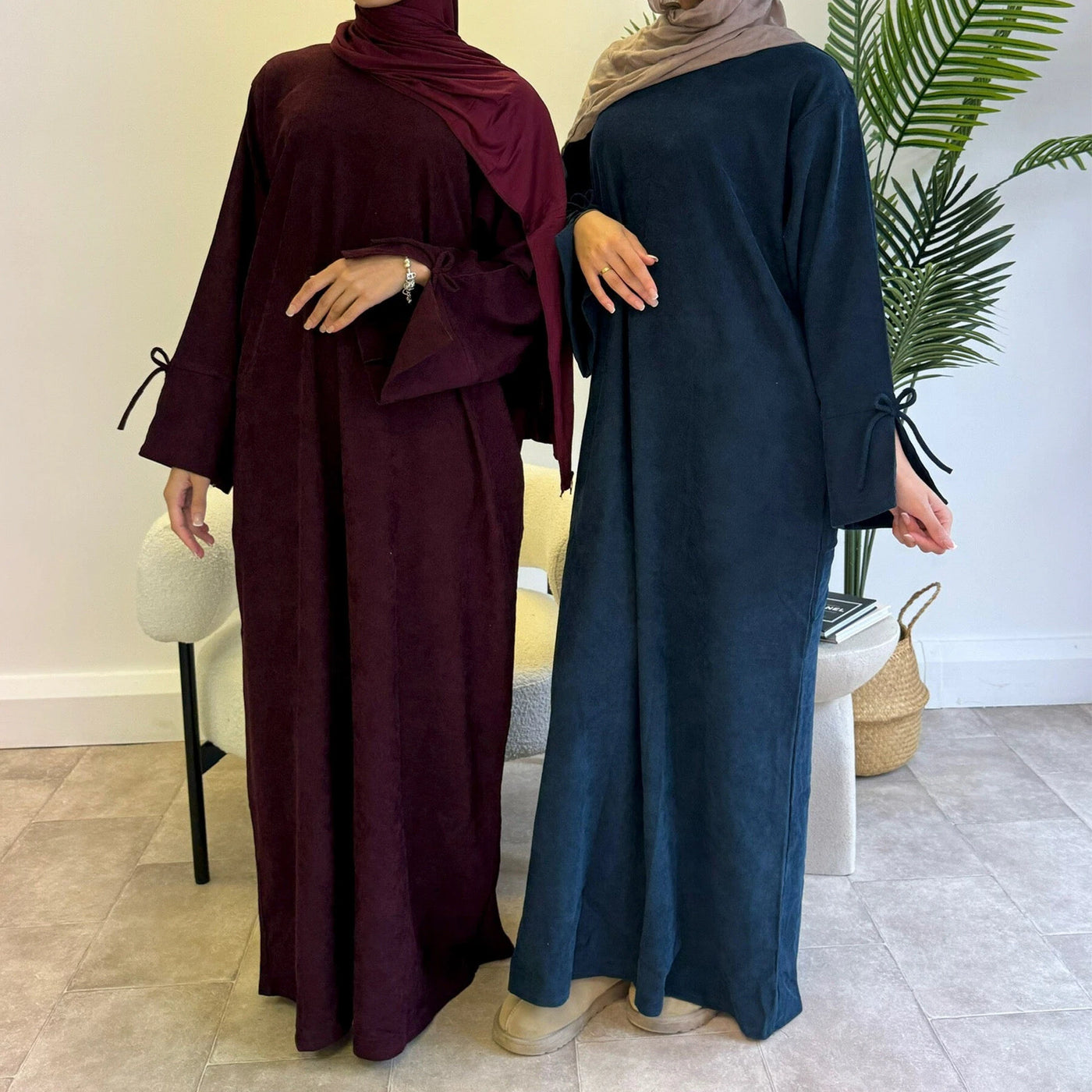 LM114 Winter Corduroy Abaya Dress | Split Sleeves with Bow Detail | Warm Thick Modest Dress | Lumos Modesty