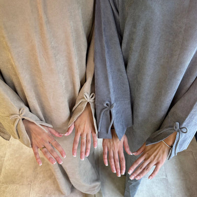 LM114 Winter Corduroy Abaya Dress | Split Sleeves with Bow Detail | Warm Thick Modest Dress | Lumos Modesty