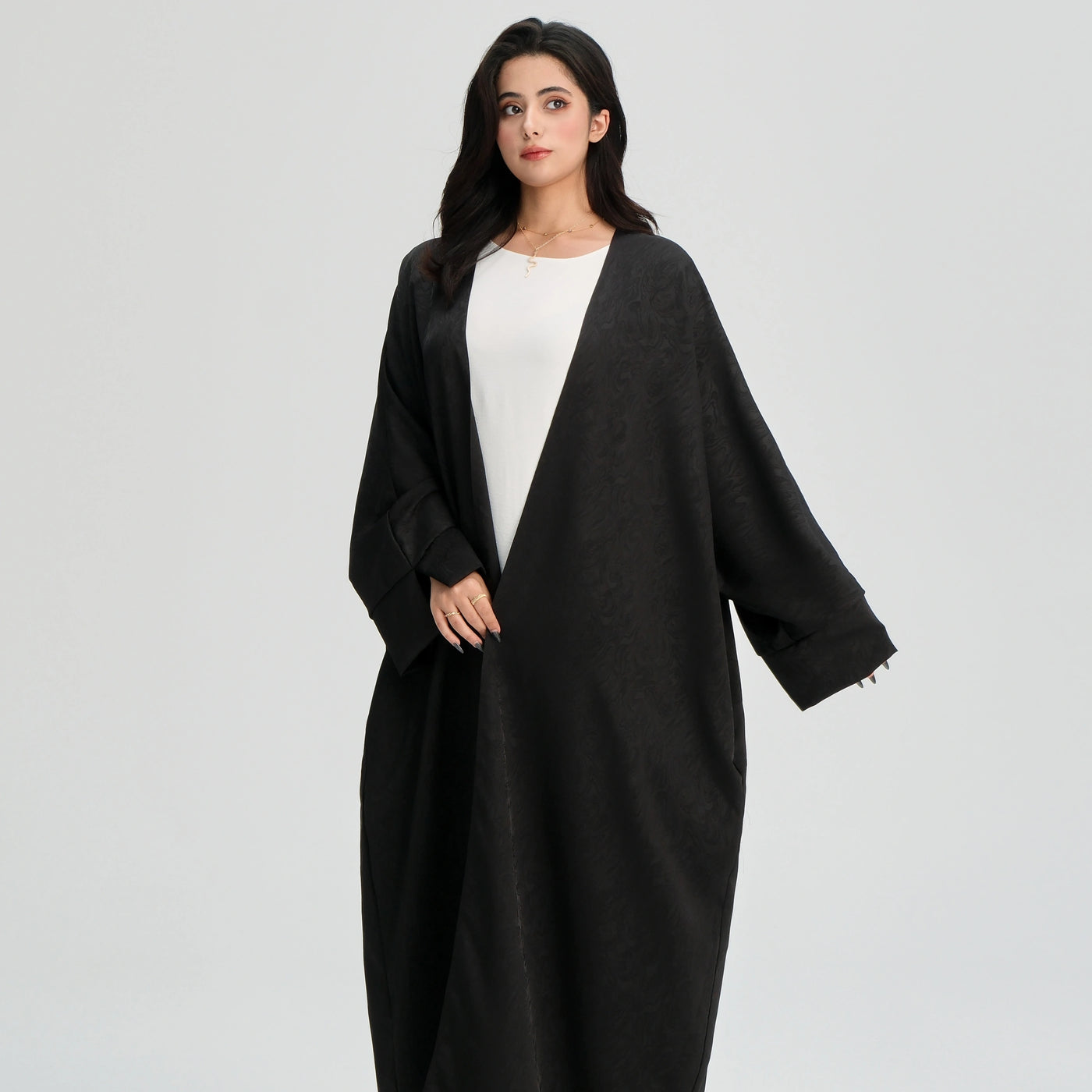 LM120 Jacquard Open Abaya | Split Sleeve Khaleeji Kaftan Cardigan