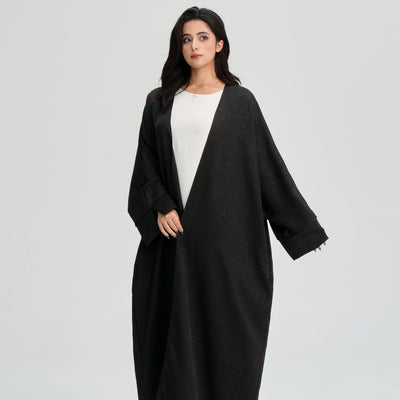 LM120 Jacquard Open Abaya | Split Sleeve Khaleeji Kaftan Cardigan