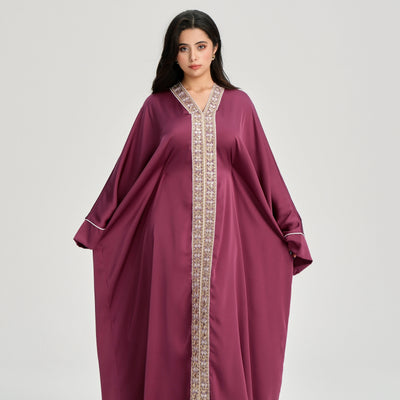 LM122 Gold Lace Kaftan Abaya with Inner Belt | Khaleeji Modest Maxi Dress